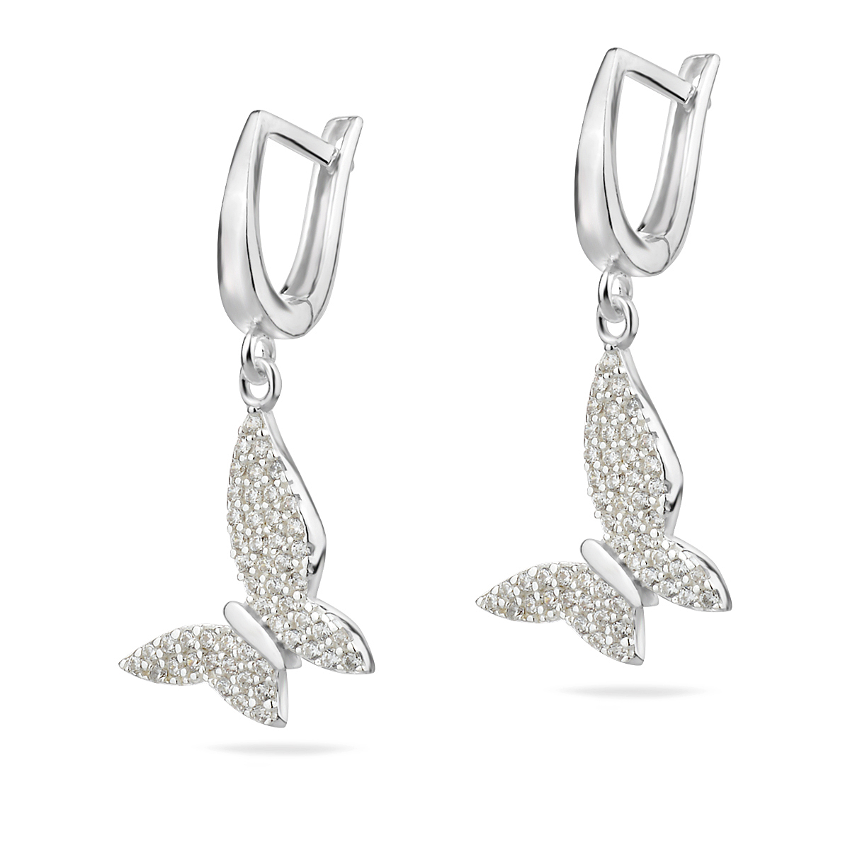 Dazzling Butterfly Dangle Drop Zircon Earrings Sterling Silver 925 Earrings Sparkle White Gemstones Ear Hoop Charm Handcrafted Jewelry Gift