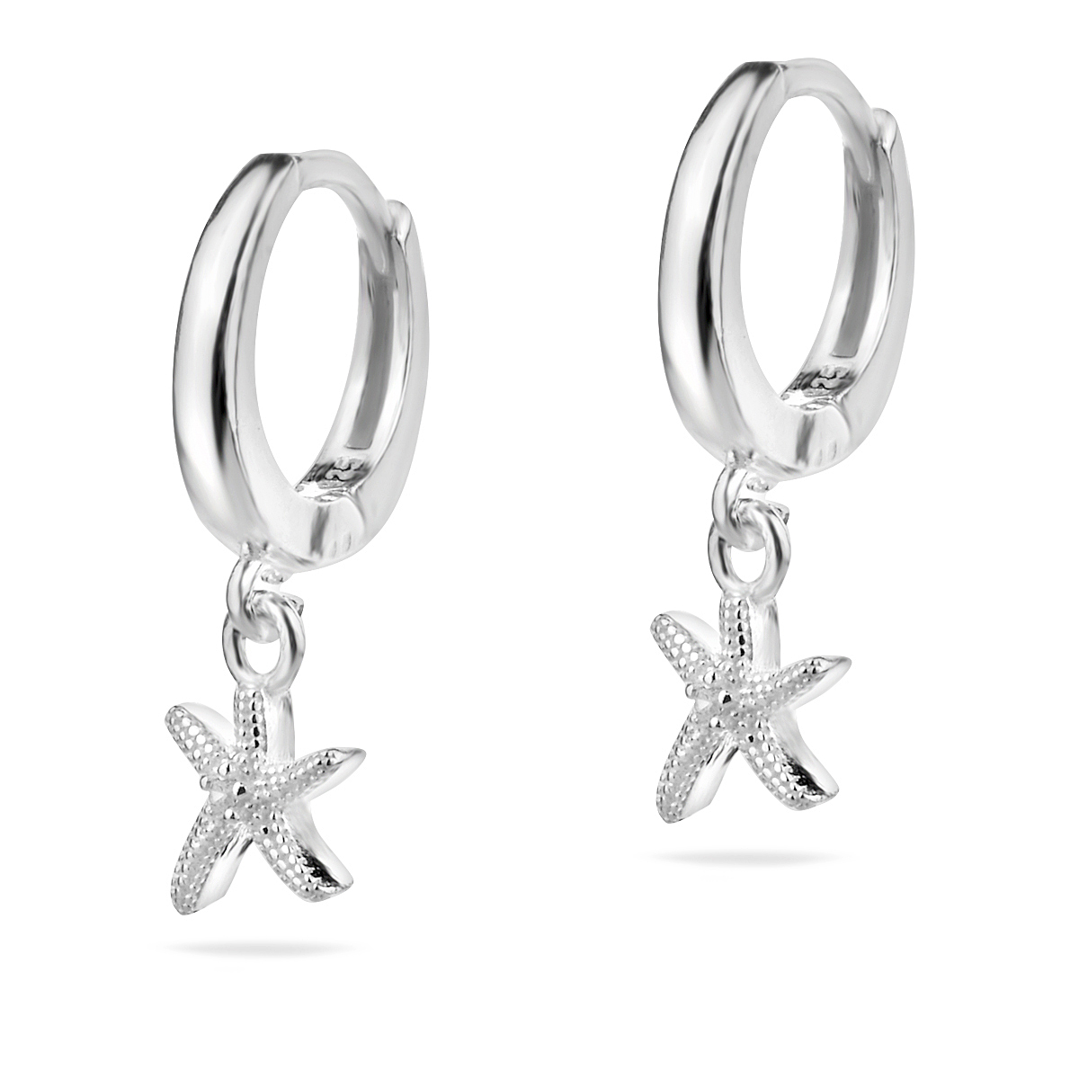 Starfish Dangle Drop Mini Huggie Hoop Earrings Sterling Silver .925 Ocean Seaside Statement Beach Glam Gemstone Jewelry Gift Present
