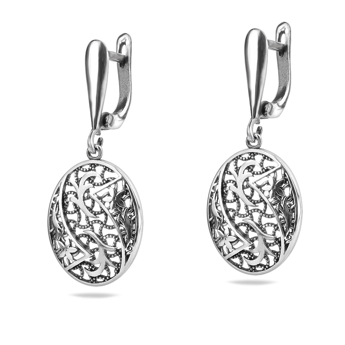 Flower Oval Earrings Sterling Silver 925 Dangle Drop Earrings Floral Design Women Girl Jewellery Gift Idea