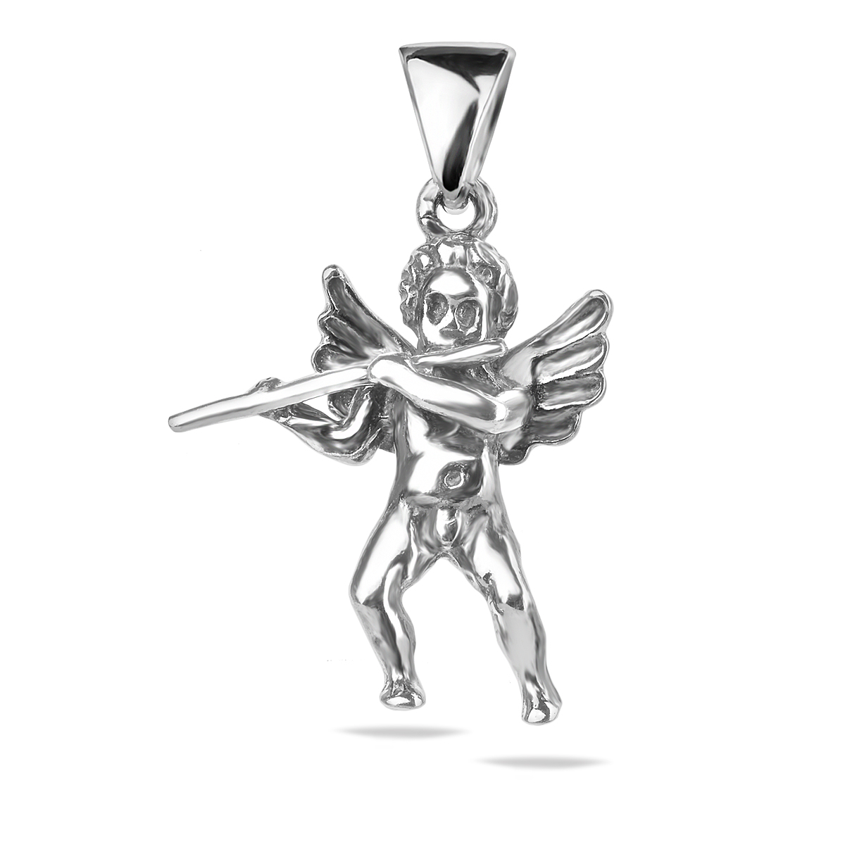 Guardian Angel Pendant Sterling Silver .925 Flute Cherub Wings Protection Talisman Medallion Amulet Unisex Gift Jewellery