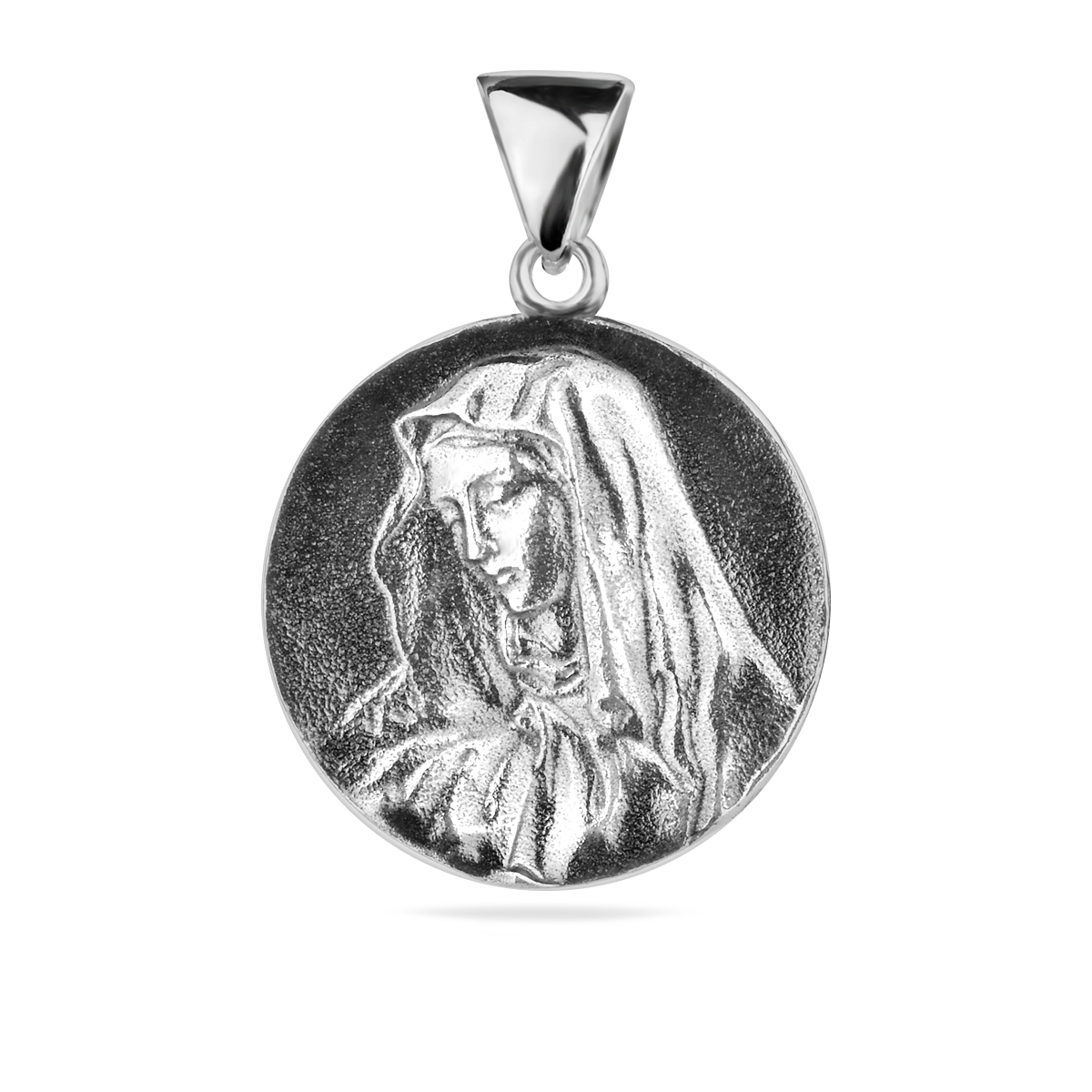 Sterling Silver 925 Virgin Mary Religious Round Pendant "Serenity"