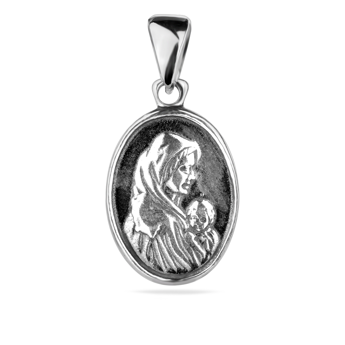 Mother of God Jesus Christ Pendant Sterling Silver 925 Oval Small Charm Religious Baptism Christening Necklace Jewellery Gift Present Idea