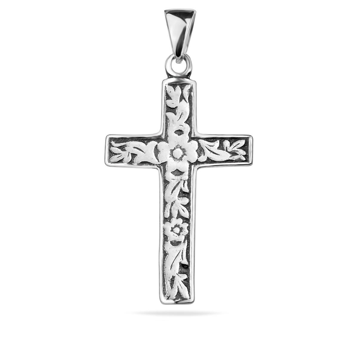 Cross Pendant Flower Accent Sterling Silver 925 Necklace Jewellery Modern Religious Christening Baptism Birthday Present Gift