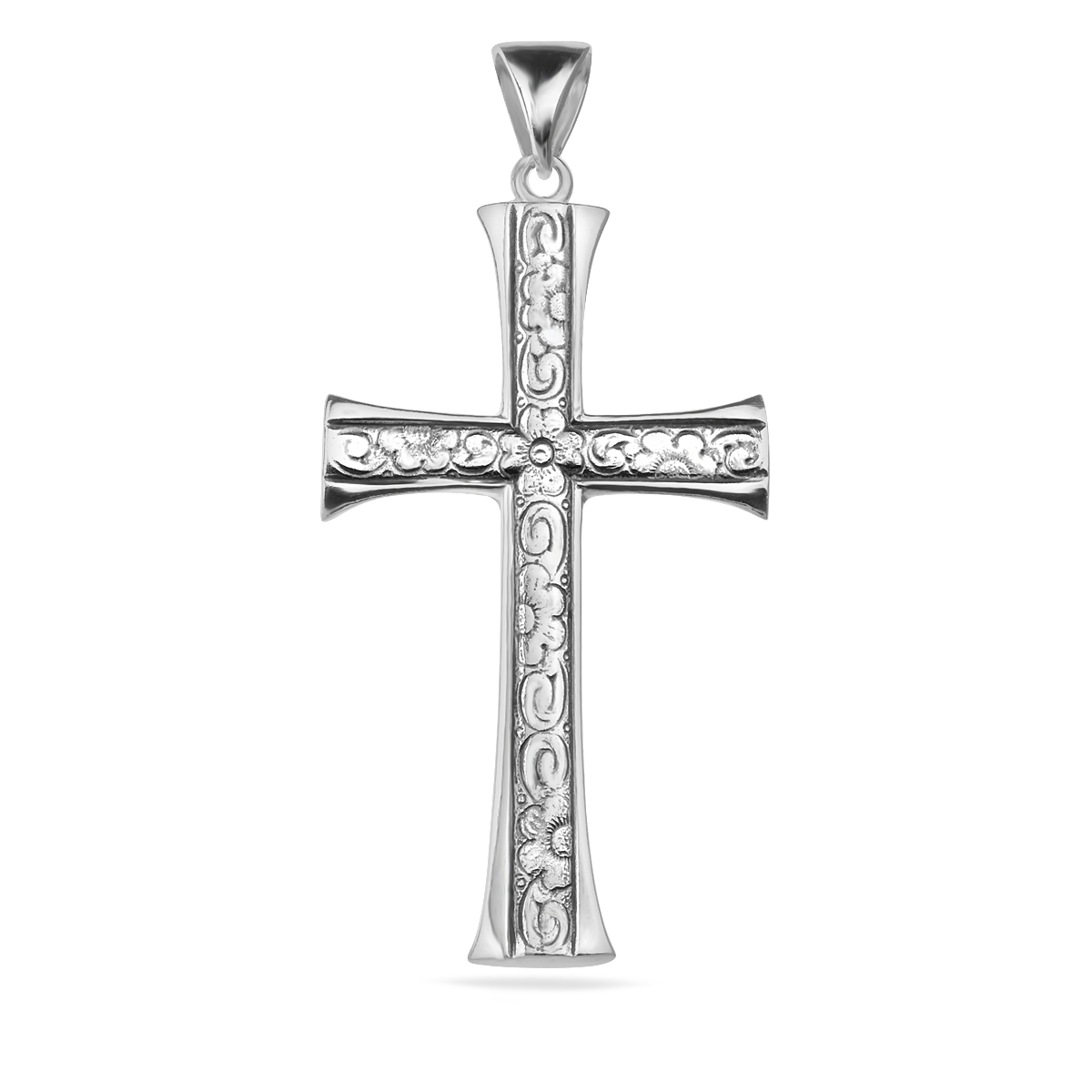 Sterling Silver 925 Cross Large Pendant Flower Accented Necklace Chain Jewellery Unisex Gift