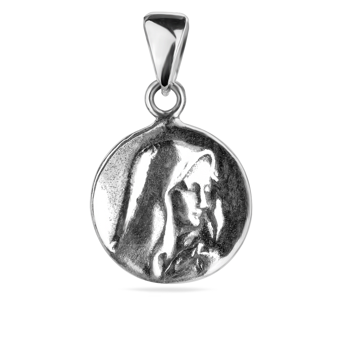 Mother of God Small Pendant Sterling Silver 925 Madonna Virgin Saint Mary Jesus Religious Medallion Charm Circle Gift Jewellery