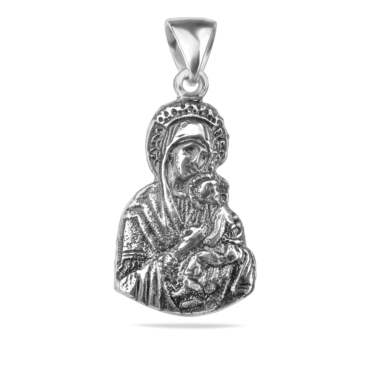Religious Mother of God Silhouette Necklace Pendant Sterling Silver 925