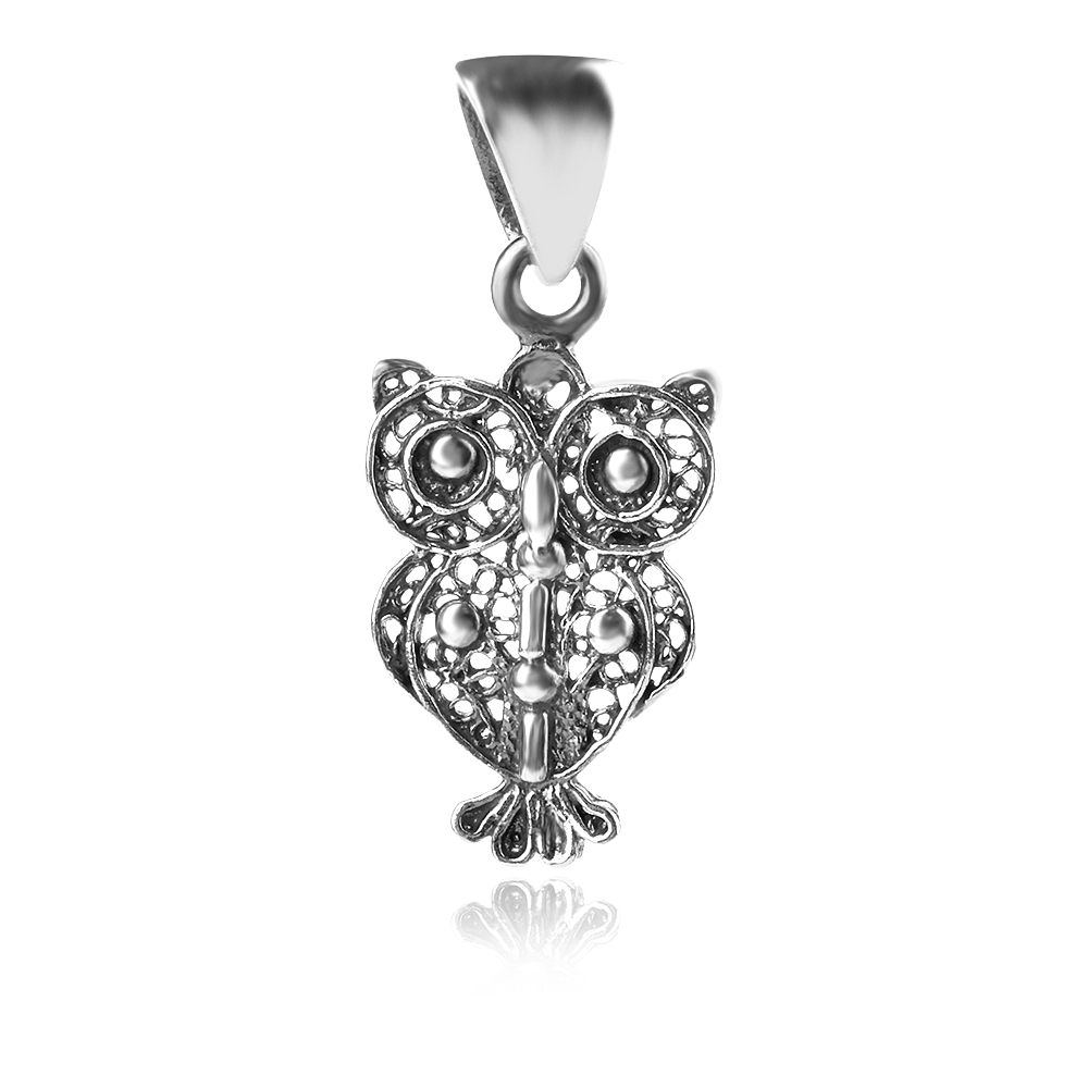 Owl Pendant Sterling Silver 925 Necklace Small Charm Animal Nature Lucky Hope Happiness Jewellery Gift Idea