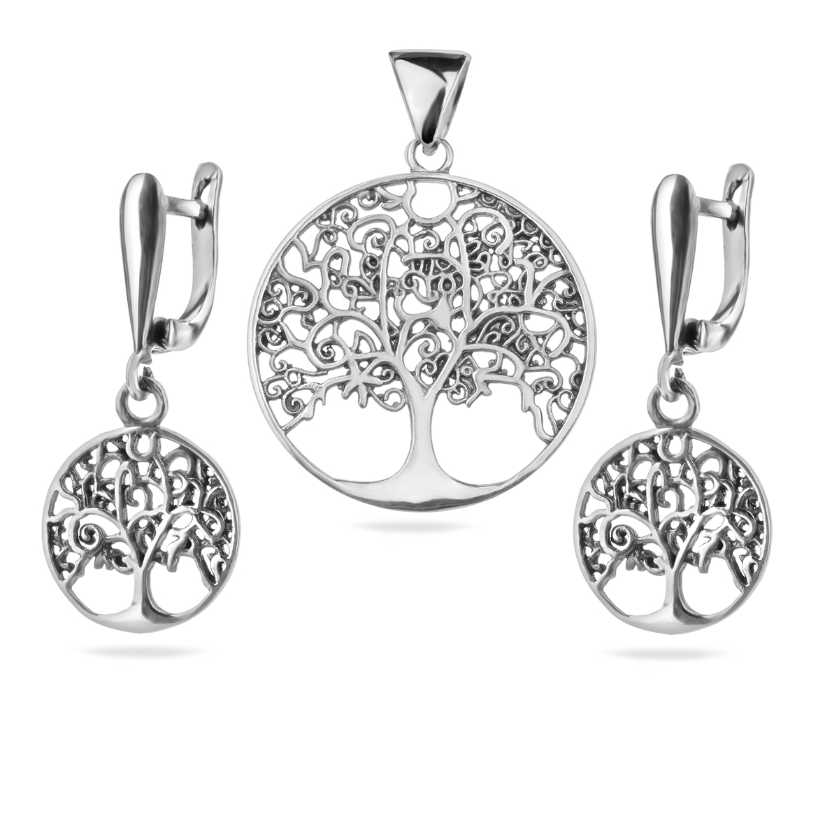 Tree of Life Sterling Silver Earrings Pendant Jewellery Set Necklace Charm Dangle Drop Style