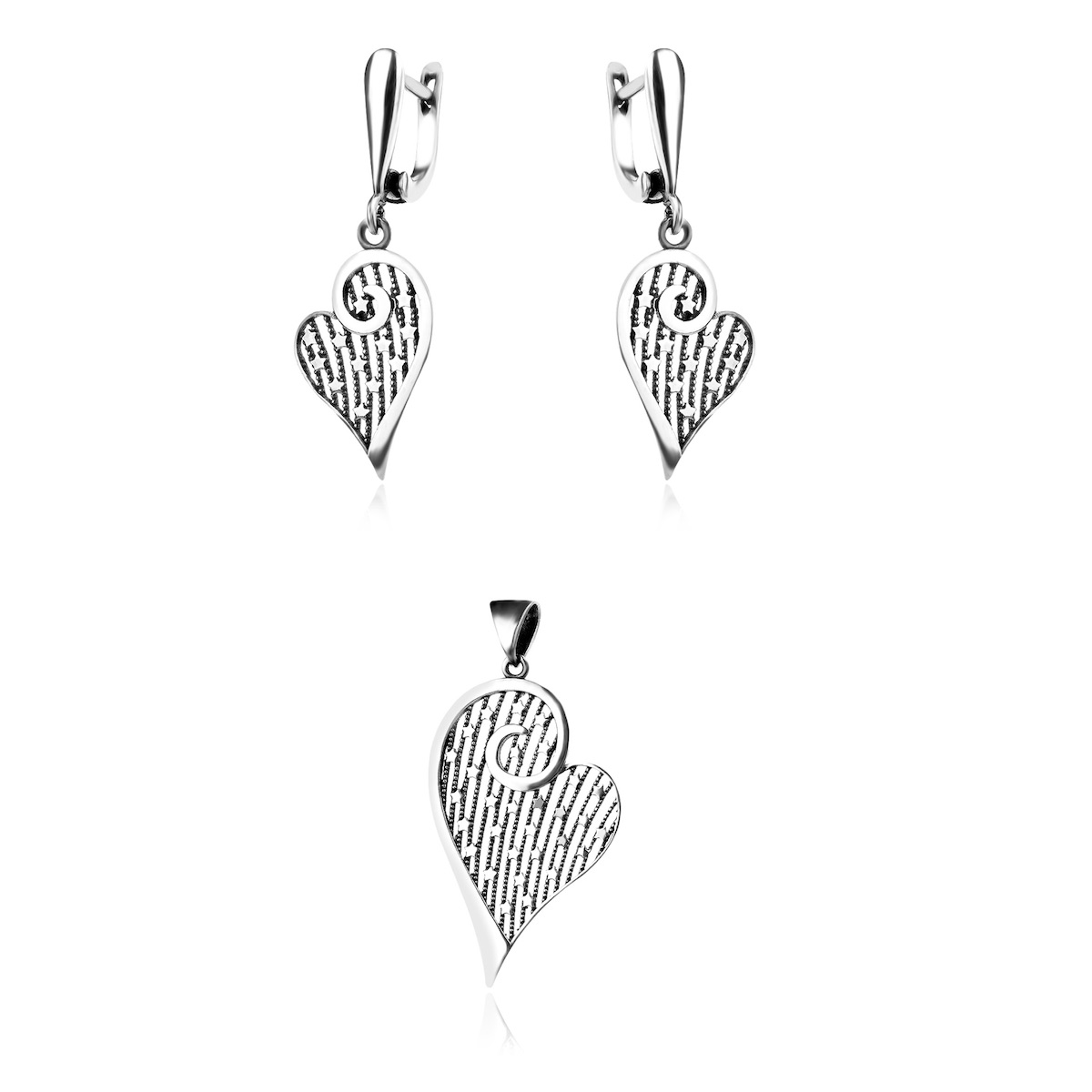 Heart Earrings Pendant Set Sterling Silver 925 Dangle Drop Love Romantic Valentine Gift Necklace Sta