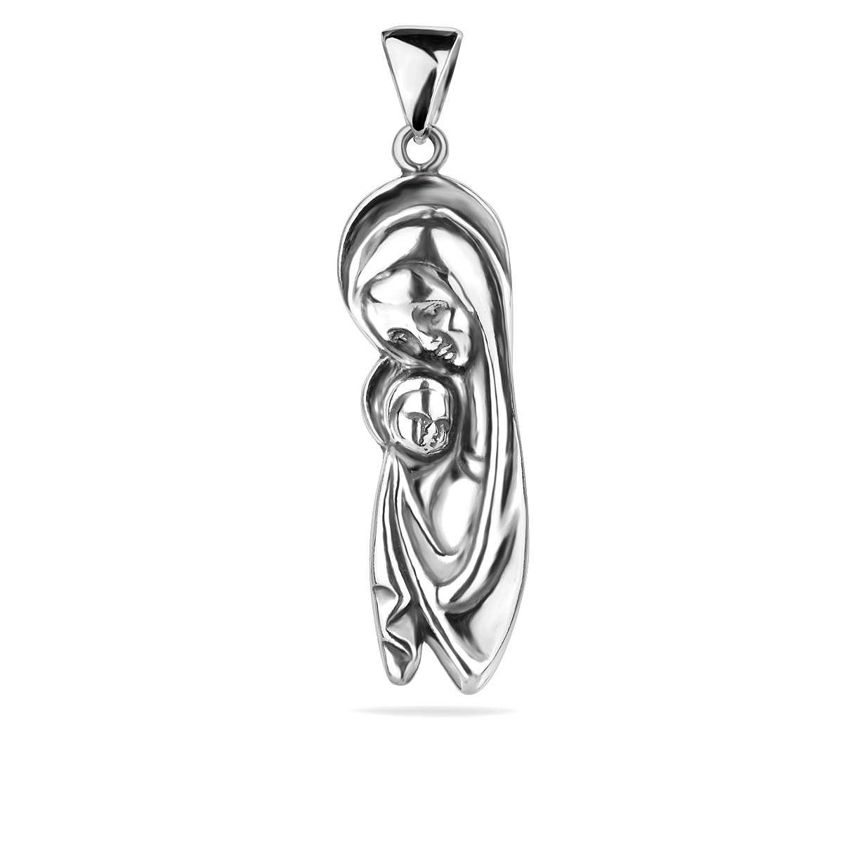 Modern Mother of God with Jesus Christ Pendant Sterling Silver 925 Religious Oxidised Necklace Jewellery