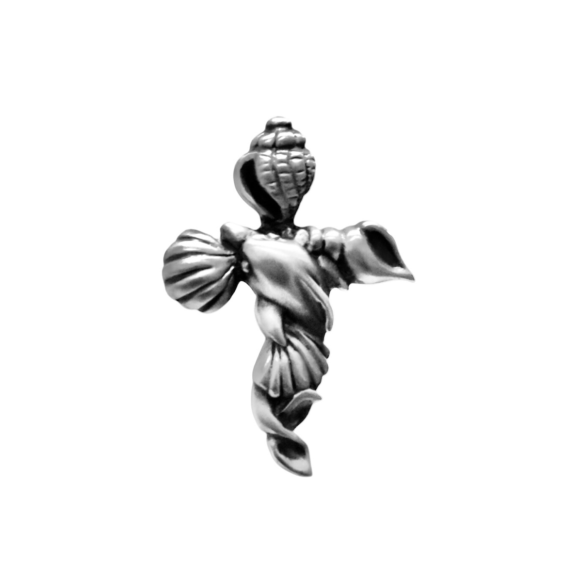 Sterling Silver 925 Seashell Cross Necklace Pendant Nautical Design Sea Ocean Marine Nature Jewelry