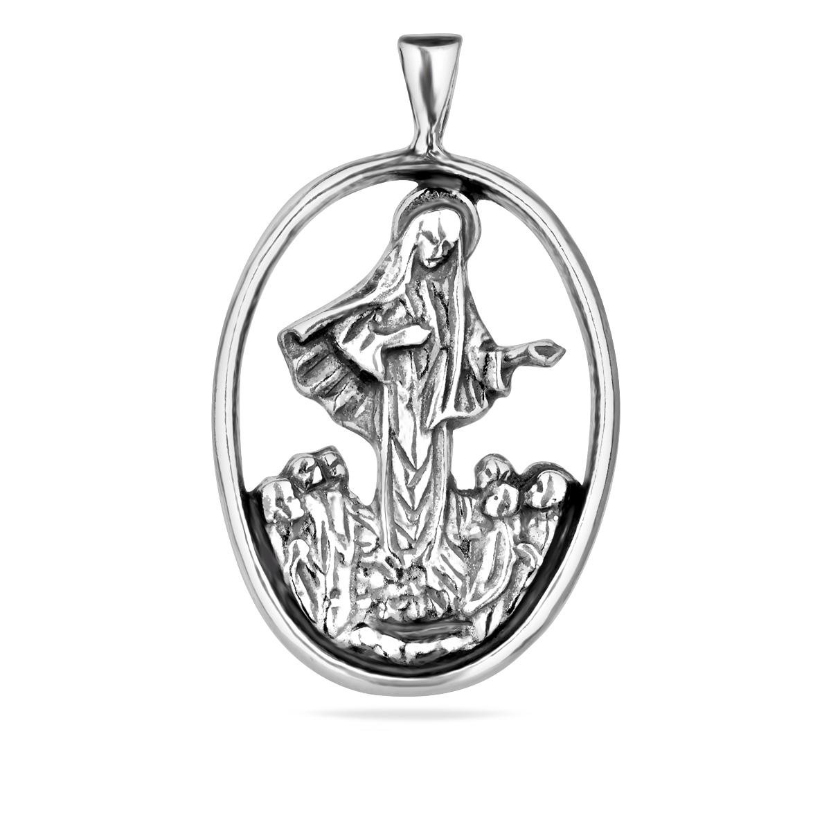 Jesus Christ Mother of God Pendant Sterling Silver 925 Oval Necklace Charm Religious Jewelry Gift