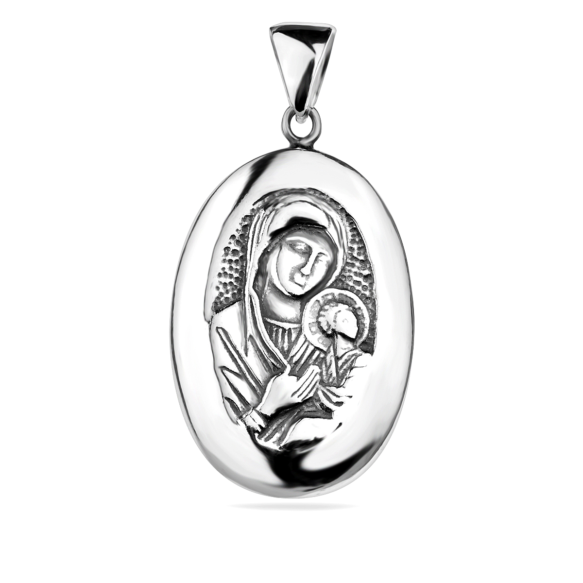 Oval Madonna Jesus Solid Pendant Sterling Silver 925 Religious Medallion Christening Baptism Jewellery Gift Present
