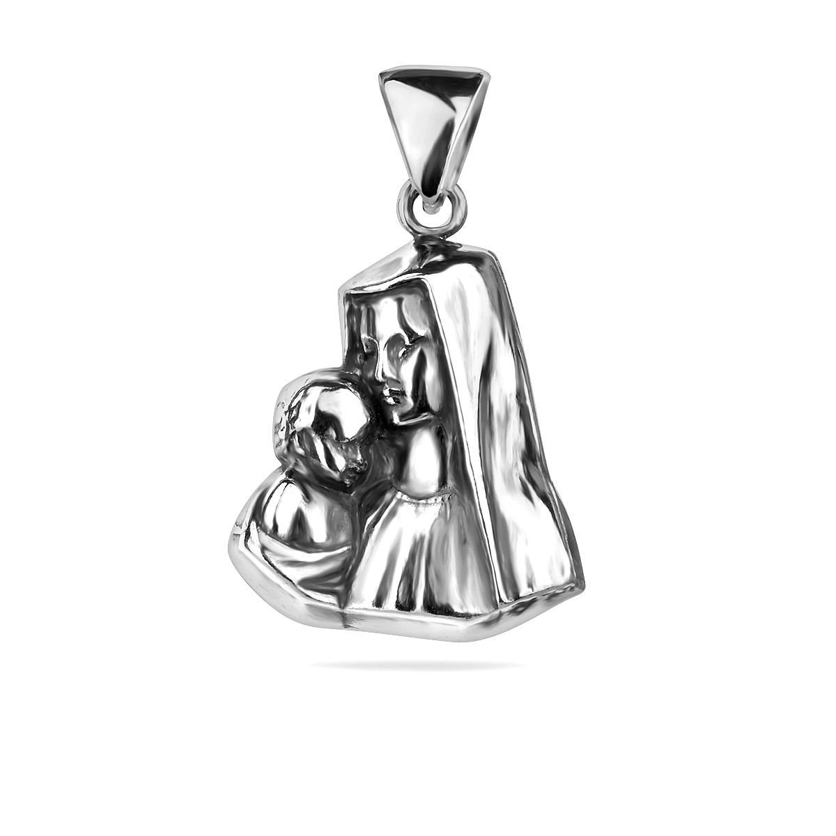 Religious Virgin Mary Jesus Christ Sterling Silver 925 Oxidised Necklace Pendant