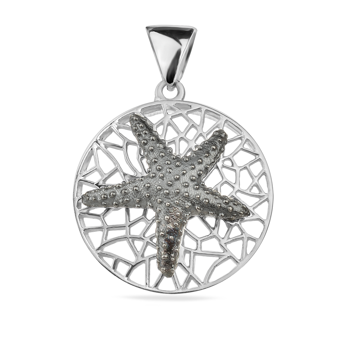 Sterling Silver .925 Starfish Pendant Oxidised Design Chain Necklace Charm Circle Sea Women Girl Jewellery Gift Idea