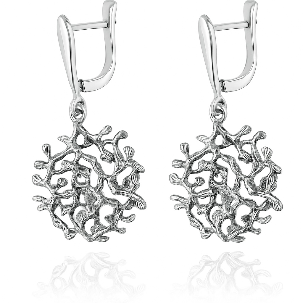 Earrings Sterling Silver 925 Tree Bush Bohemian Floral Leaf Dangle Drop Jewellery Gift