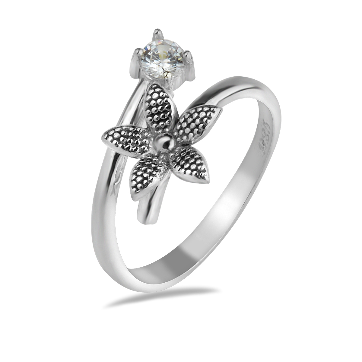 Daisy Flower Adjustable Sterling Silver .925 Ring Cubic Zirconia Gem Floral Statement Jewelry Handcrafted Gift Present