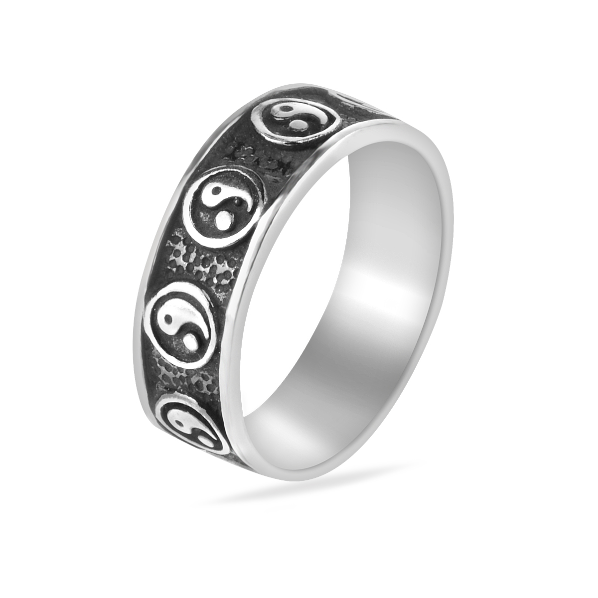Yin Yang Sterling Silver 925 Spiritual Band Ring "Black&White"