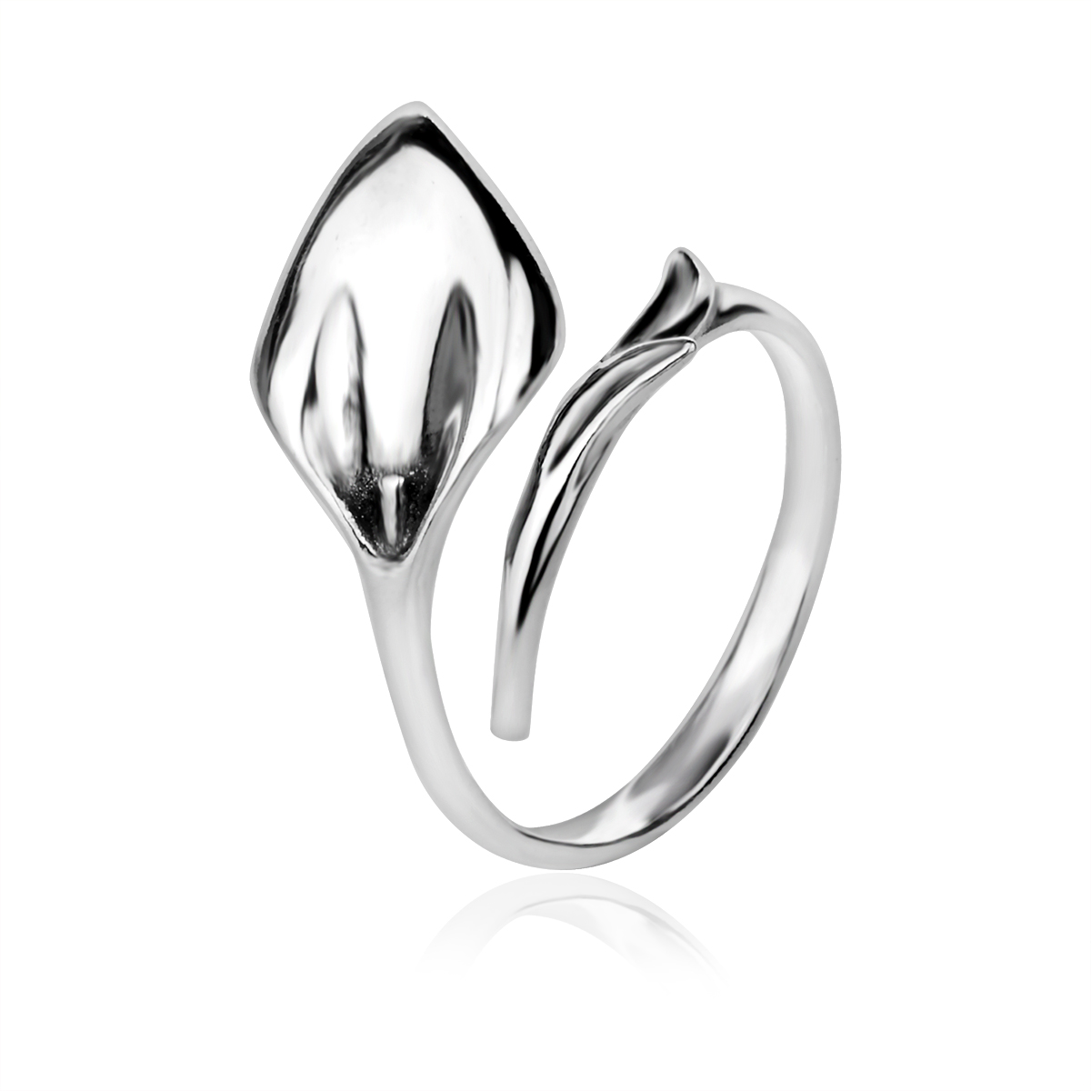 Calla Lily Ring Sterling Silver 925 Adjustable Flower Design Open Wrap Ring
