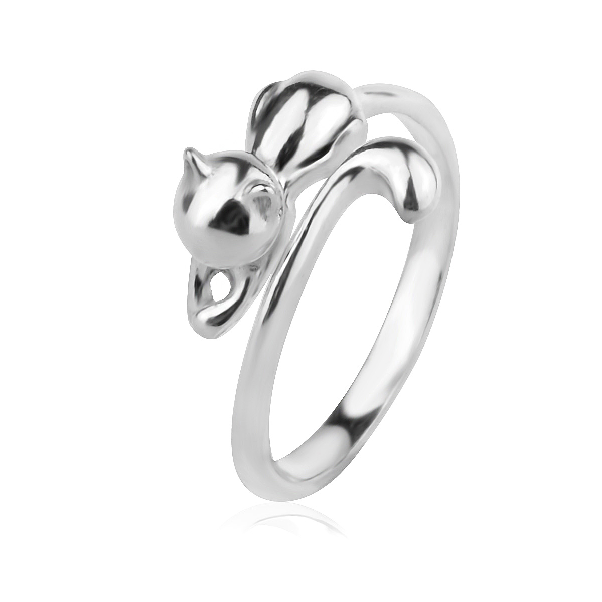 Cat Ring Sterling Silver 925 Cute Kitty Adjustable Pet Animal Design Open Wrap Ring Modern Trending Stackable Jewelry