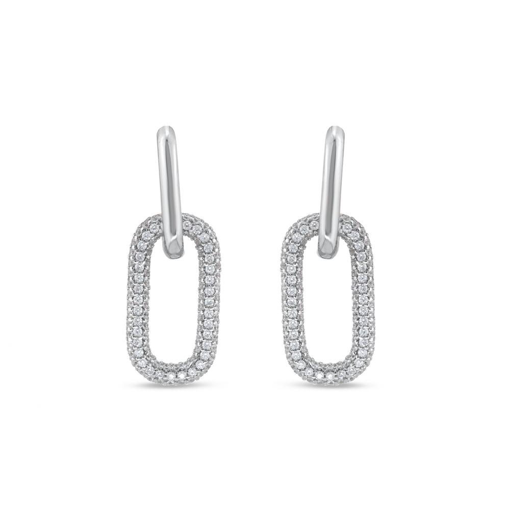 Double Hoop Earrings Sterling Silver 925 Sparkle Pave Gemstones Dangle Drop Style Minimalist Dainty Elegant Handcrafted Jewelry Gift Present