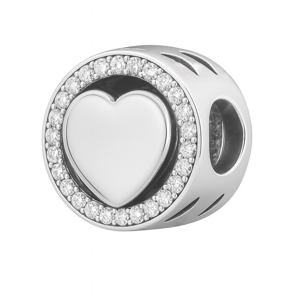 Sterling Silver 925 Heart Bracelet Charm Sparkling CZ Halo Love Romantic Bead Bracelet Accessory