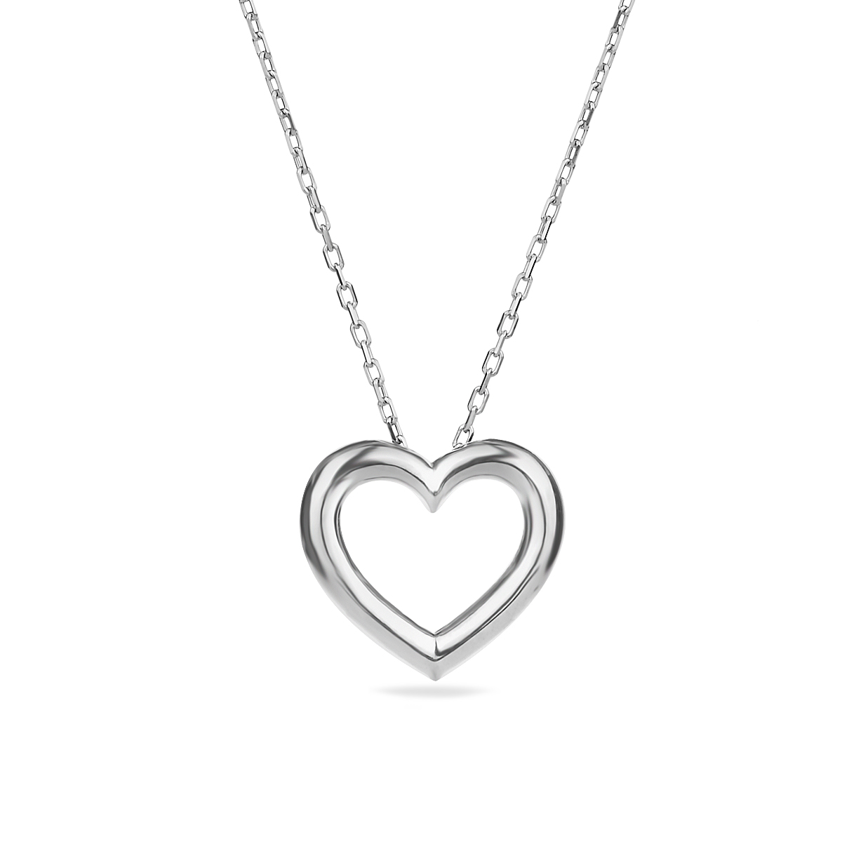 Sterling Silver 925 Open Puff Heart Necklace Pendant Love Friendship Minimalist Style Chain Charm Jewelry Present Gift