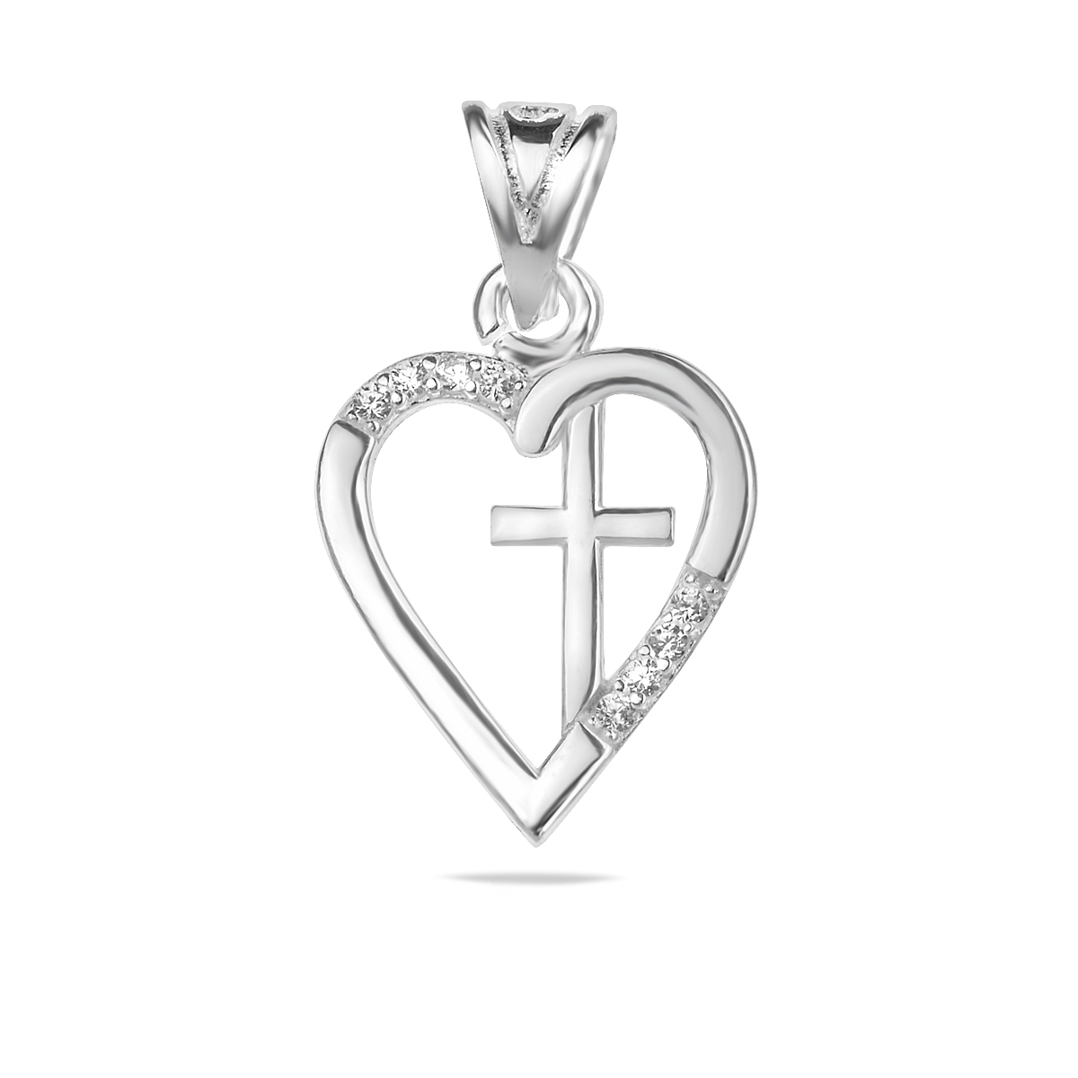 Sacred Heart Cross Pendant Sterling Silver 925 Necklace Charm White Gemstones Zircon Religious Spiritual Gift Present Handcrafted Jewelry