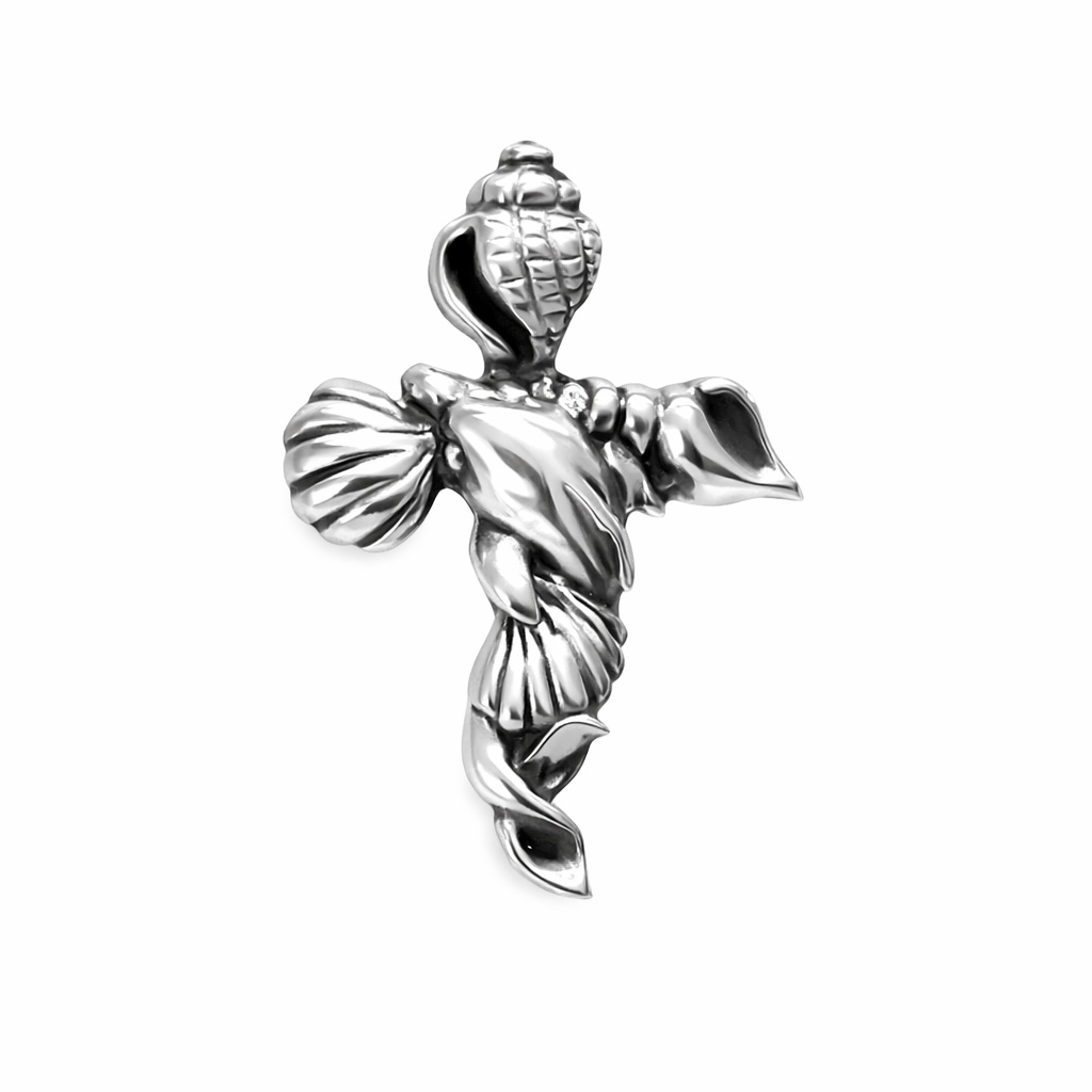 Sterling Silver 925 Seashell Cross Pendant “Ocean Faith”